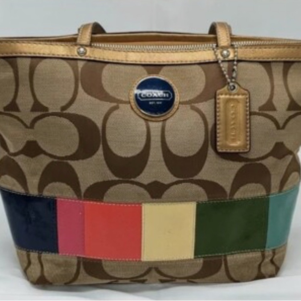 Coach Tan Multicolor Stripe Tote